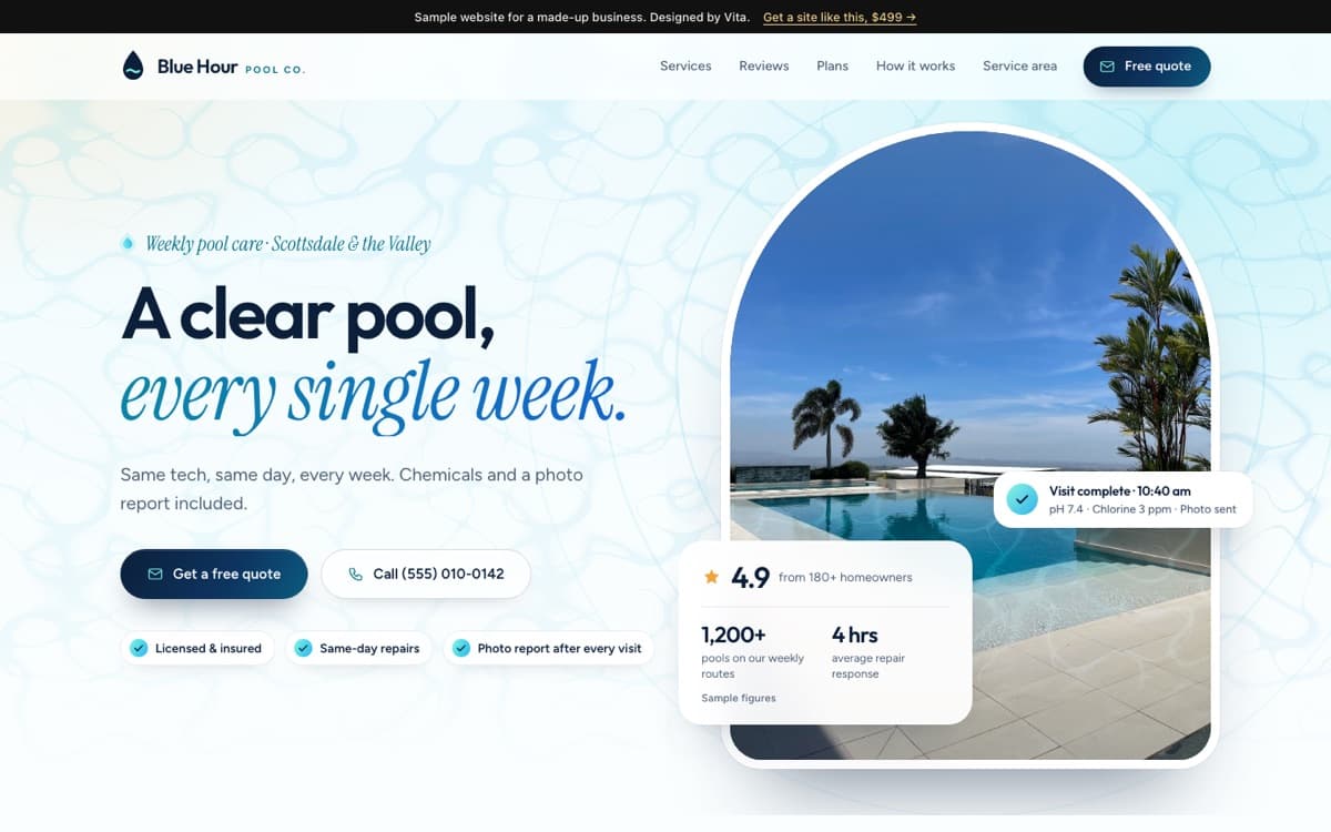 Top of the Blue Hour Pool Co. sample website
