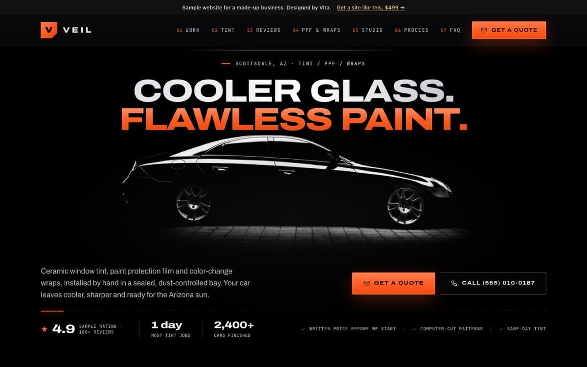 Top of the Veil Film Studio sample website